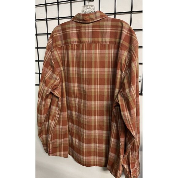 Wrangler Button Up Shirt Men's Size 2X Orange Plaid Shirt Cotton Polyester Blend - Picture 5 of 9